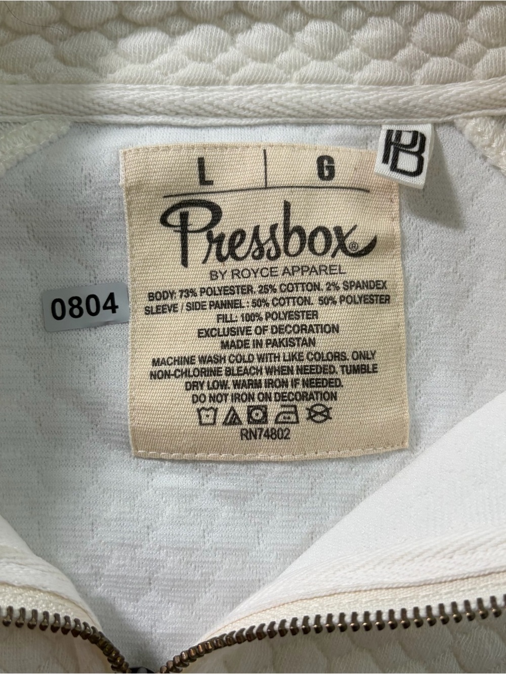 Pressbox Cream Quilted Half-Zip Pullover with Bulldog Patch - Picture 5 of 5